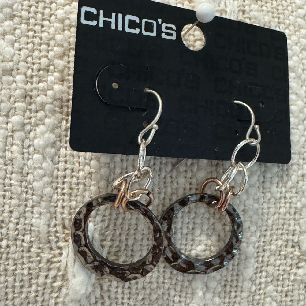 0270-Chico's Silver and Brown‎ Hoop Earrings